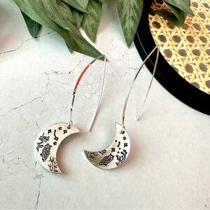 2/$30🌵 Crescent Moon Owl Sky Star Earrings Stamped Vintage Style Silver Jewelry